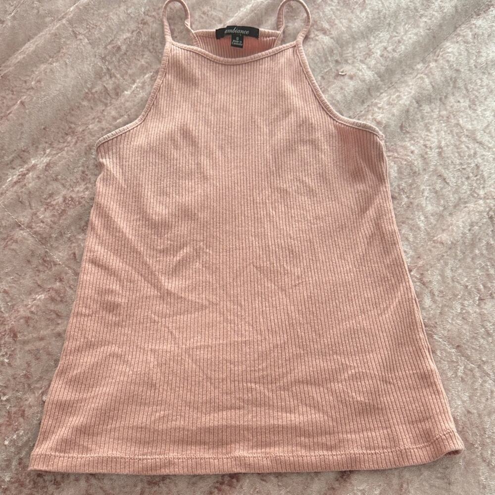 Rose Pink Sleeveless Tank Top Scoop Neck Casual Summer Womens Top